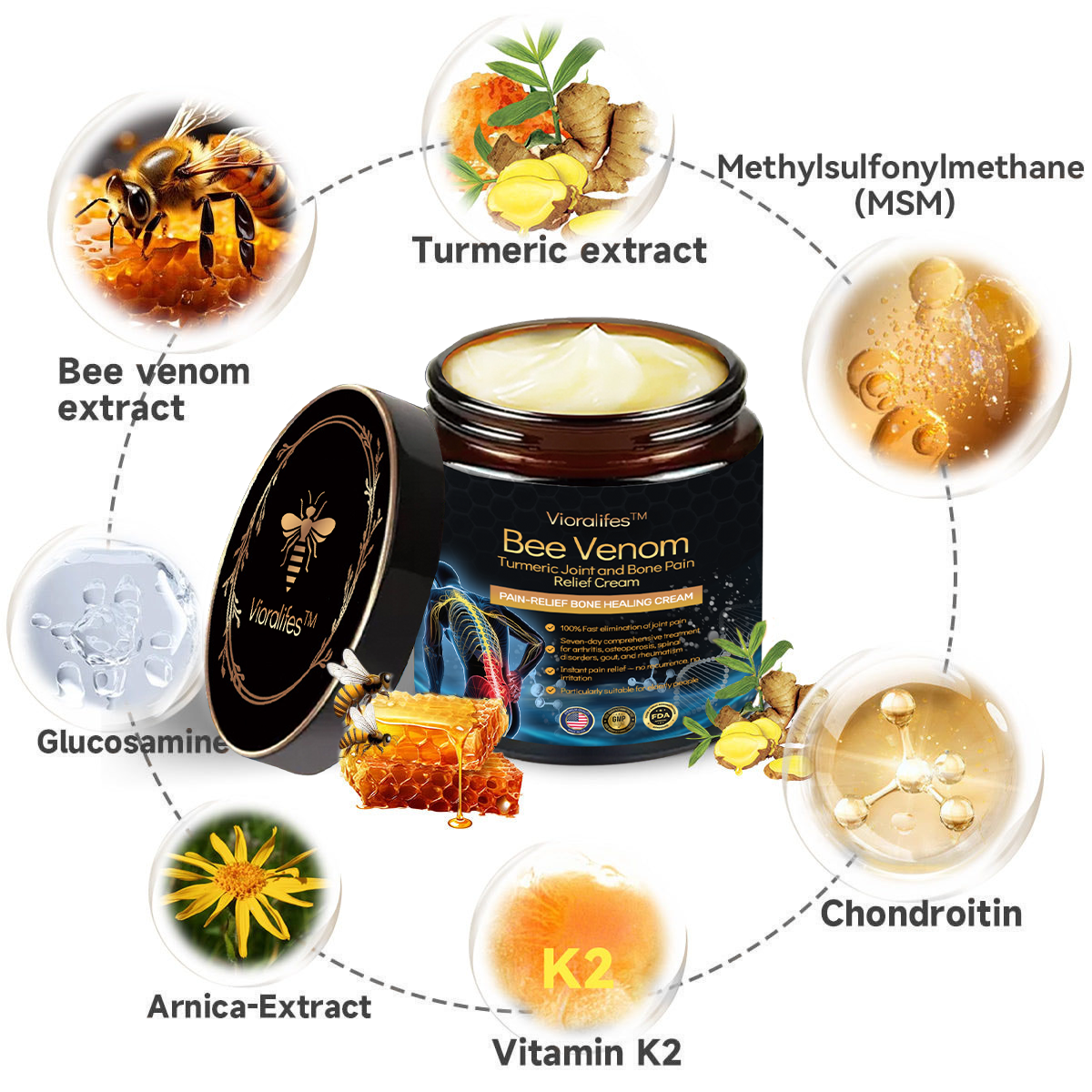 Official Store: Vioralifes™ Bee Venom and Turmeric Joint and Bone Pain Relief Cream 👨⚕️ Approved by the American Academy of Orthopaedic Surgeons (AAOS)