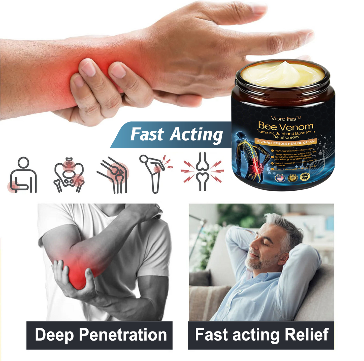 Official Store: Vioralifes™ Bee Venom and Turmeric Joint and Bone Pain Relief Cream 👨⚕️ Approved by the American Academy of Orthopaedic Surgeons (AAOS)